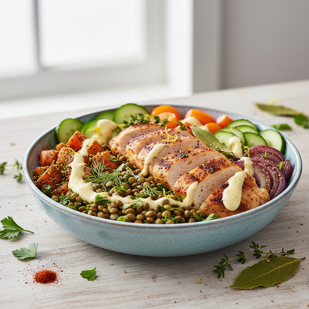Aegean Spiced Chicken & Herbed Lentil Bowl