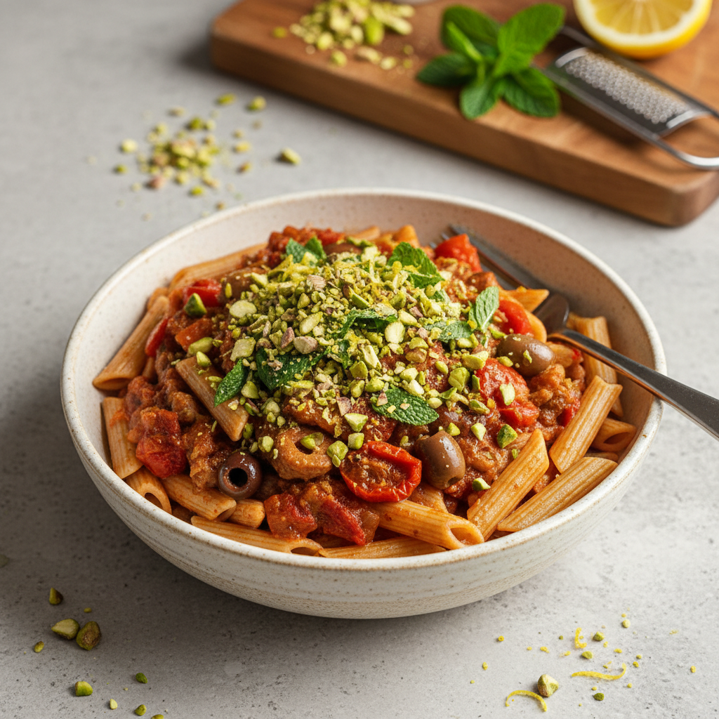 Aegean Sunset Pork Ragu with Toasted Pistachio & Mint Gremolata