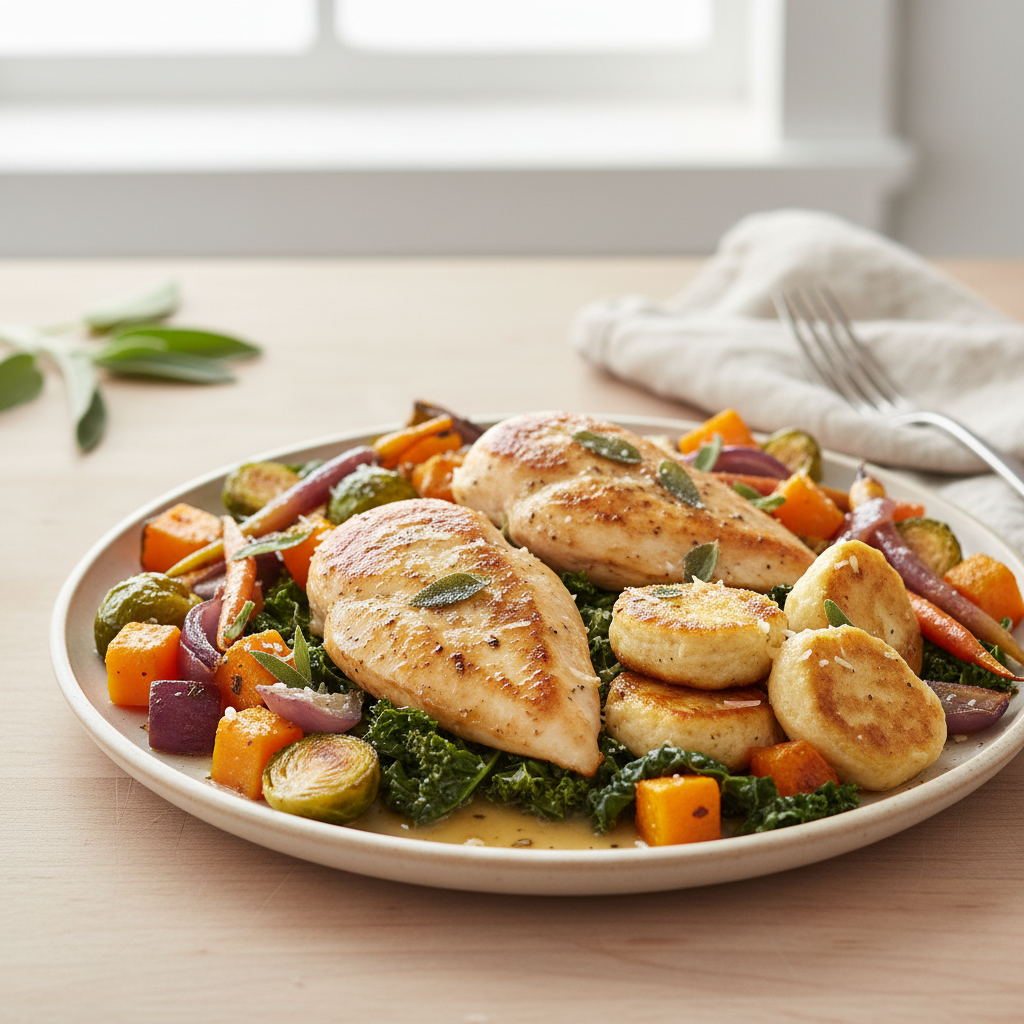 Award-Winning Sage-Kissed Chicken with 'Ricotta' Gnudi, Roasted Autumn Medley & Tuscan Kale