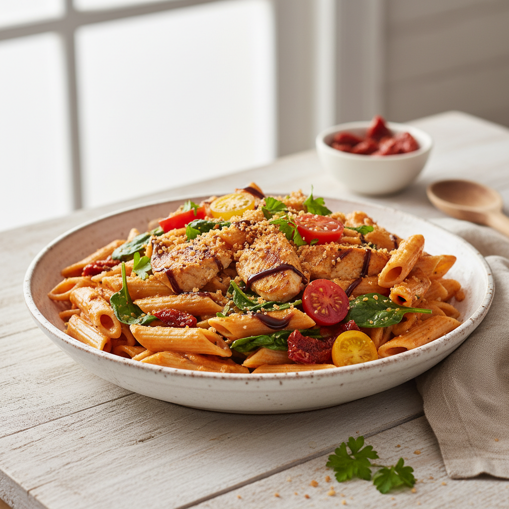Award-Winning Tuscan-Inspired Creamy Roasted Red Pepper-Balsamic Chicken Penne