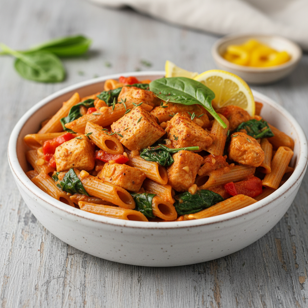 Award-Winning Velvety Roasted Red Pepper Chicken Penne