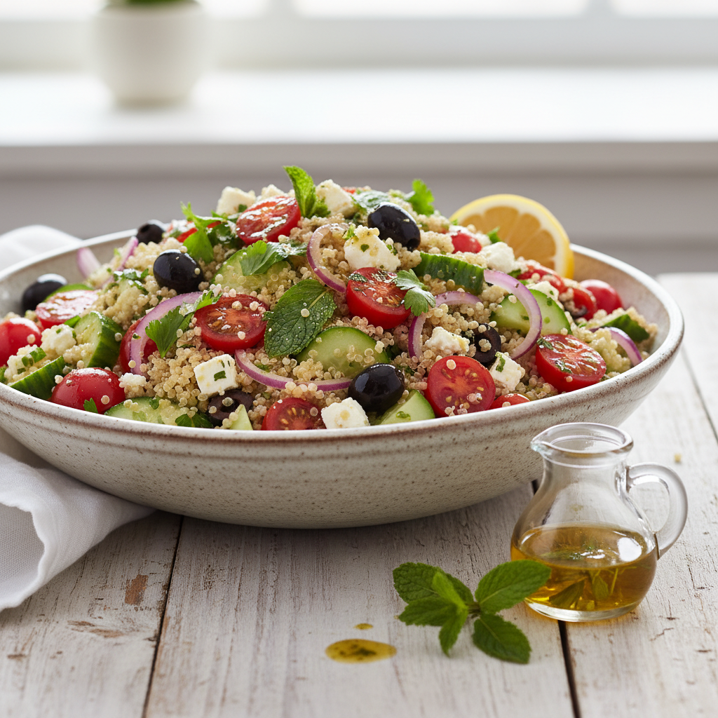 Dash's Mediterranean Quinoa Bowl with Lemon-Herb Dressing