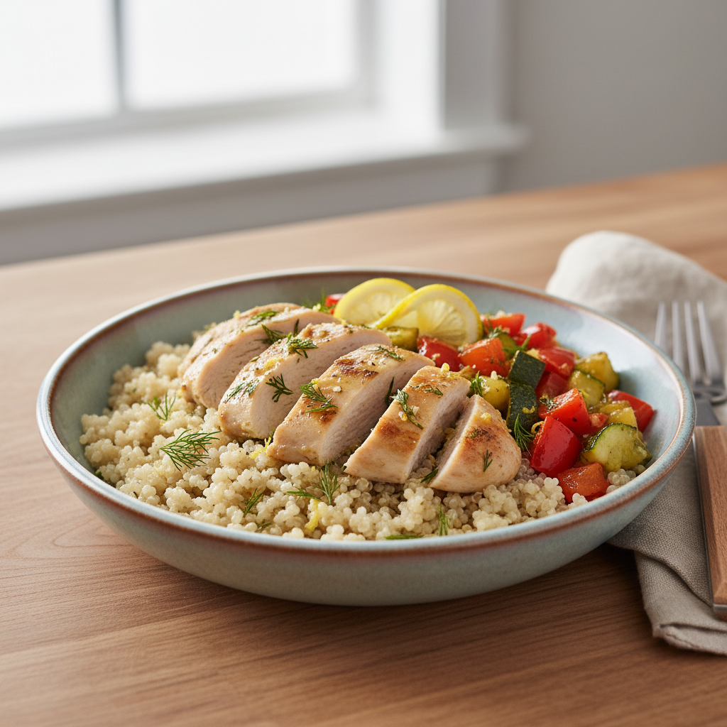 Gentle Mediterranean Lemon-Dill Chicken Quinoa Bowl