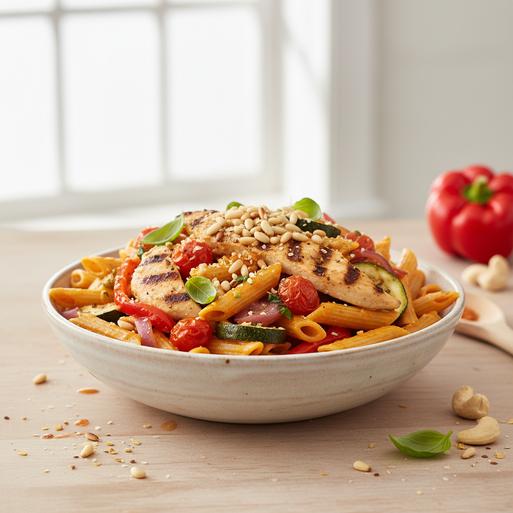 Golden Harvest Penne with Mediterranean Chicken & Sun-Kissed Pepper Cream
