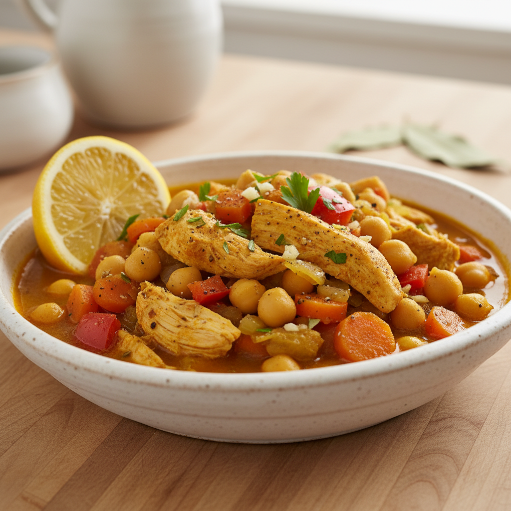Golden Mediterranean Chicken & Chickpea Stew