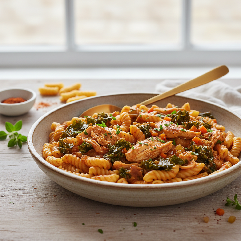 Golden Spoon Smoked Paprika Chicken & Kale Ragu with High-Protein Casarecce