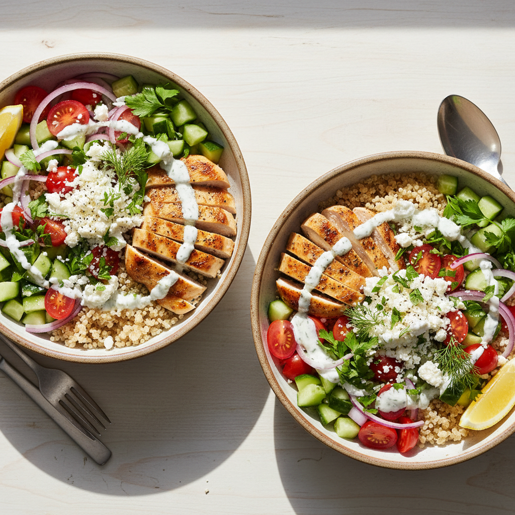 Healthy Mediterranean Chicken & Quinoa Power Bowls