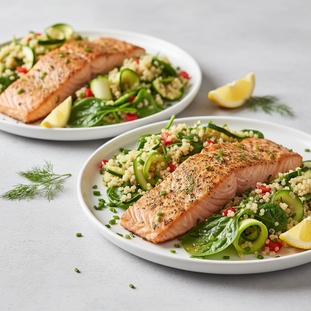 Lemon-Dill Salmon with Herbaceous Quinoa & Zucchini Ribbons
