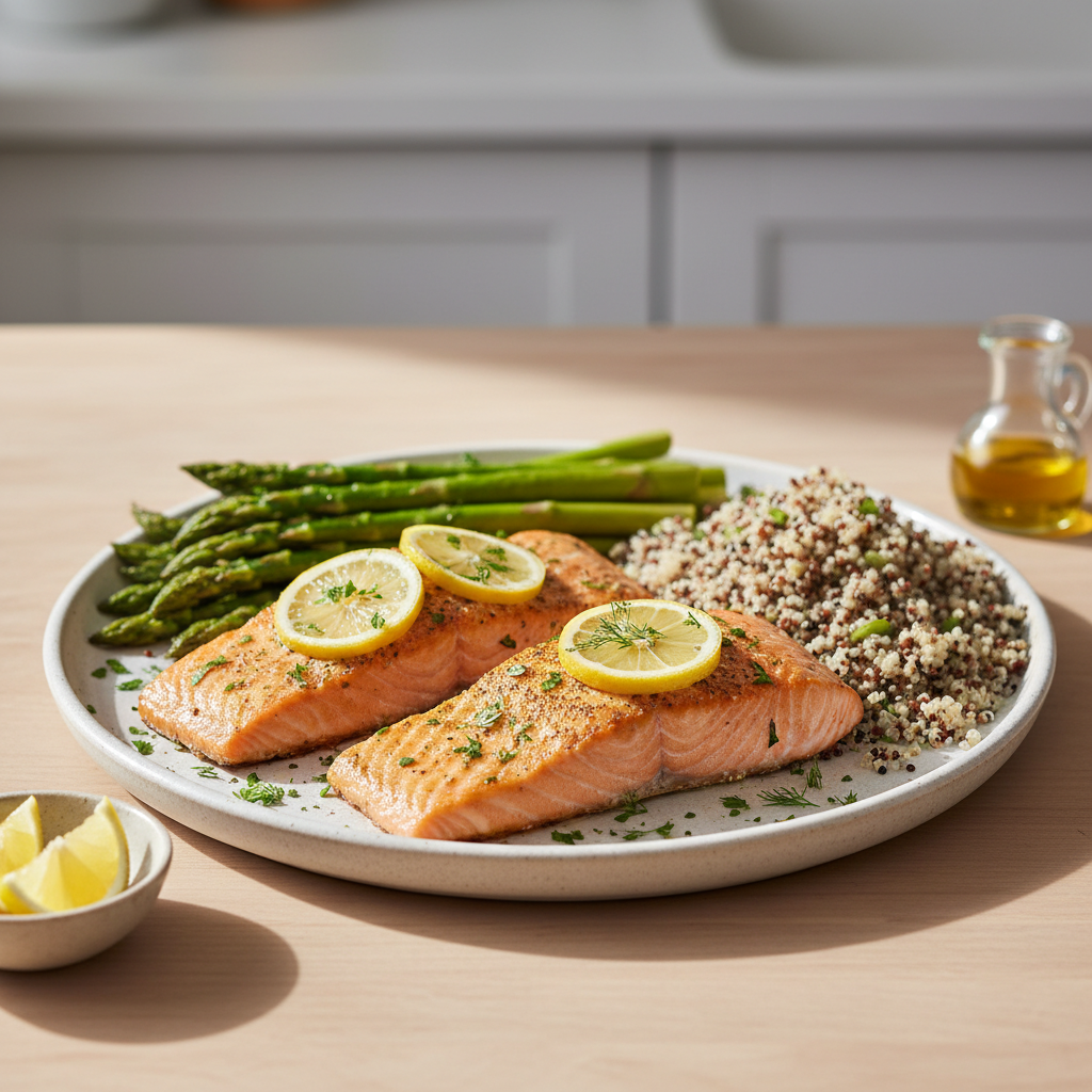 Lemon Herb Baked Salmon with Asparagus & Quinoa