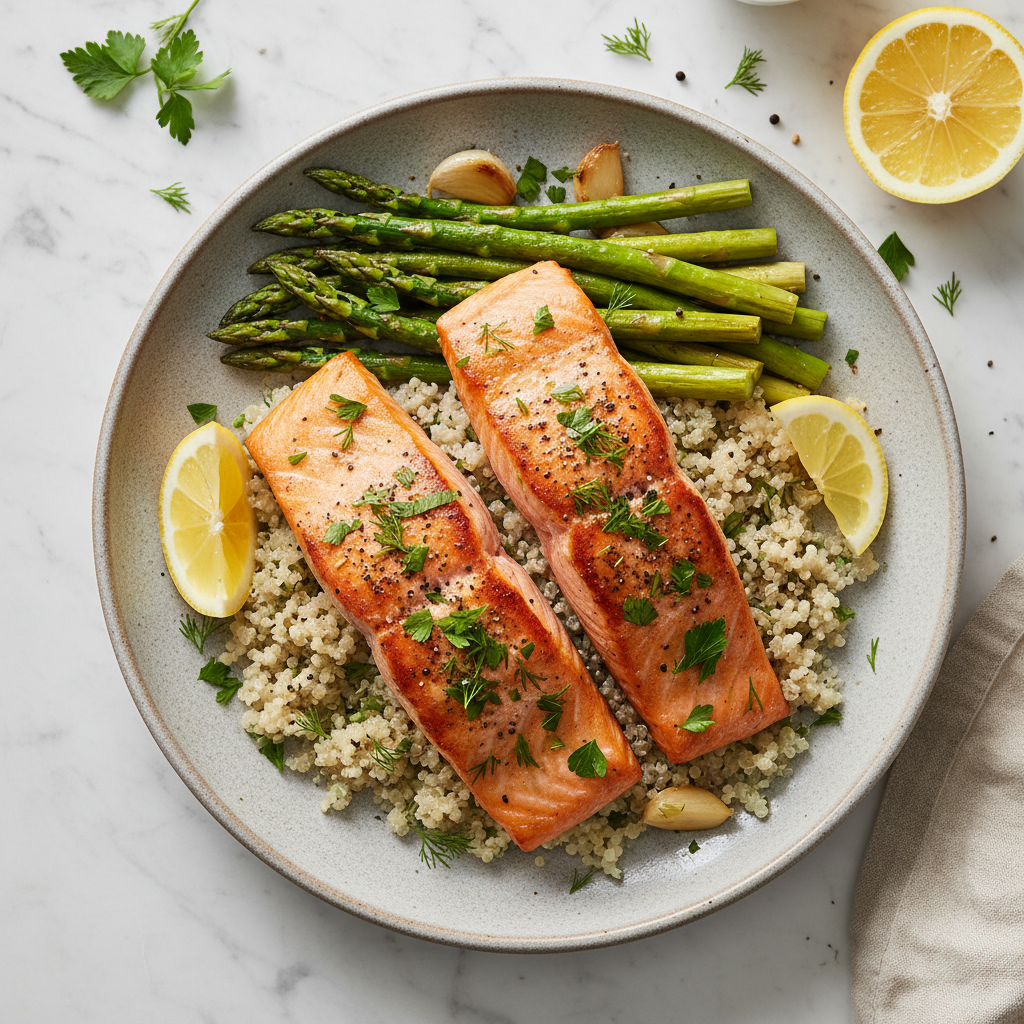 Lemon-Herb Roasted Salmon with Asparagus and Quinoa