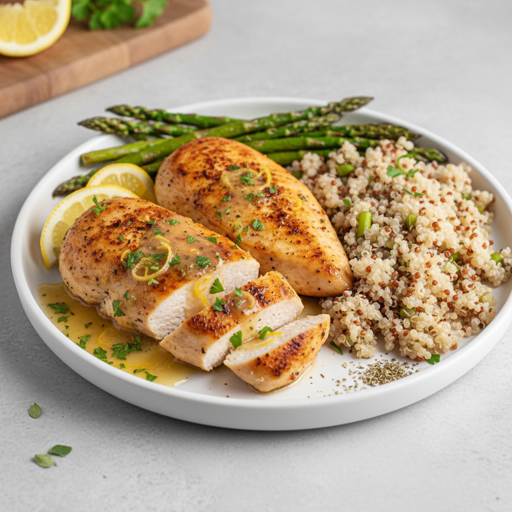 Lemon-Herb Sumac Chicken with Roasted Asparagus & Quinoa