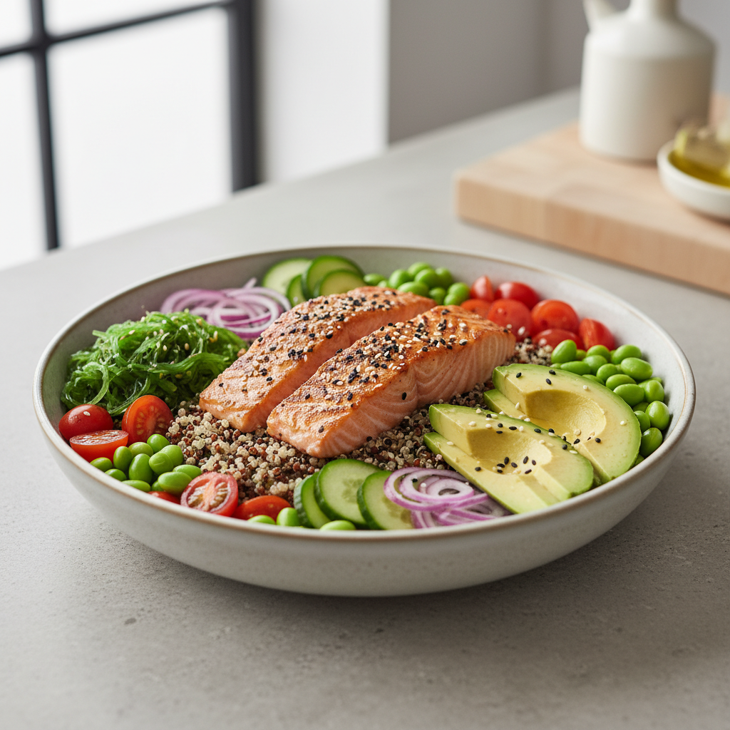 Longevity Elixir Quinoa Bowl with Miso-Glazed Salmon
