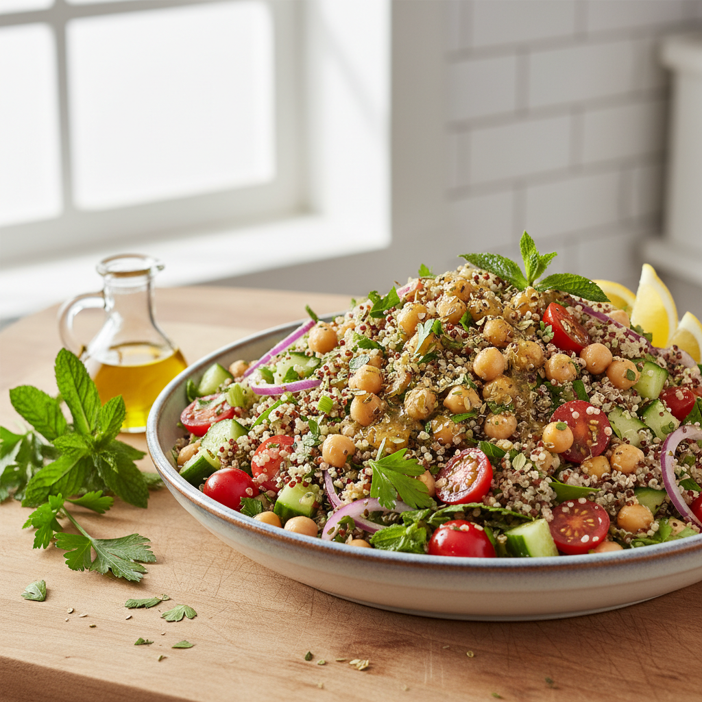 Mediterranean Quinoa & Chickpea Salad with Lemon-Herb Dressing