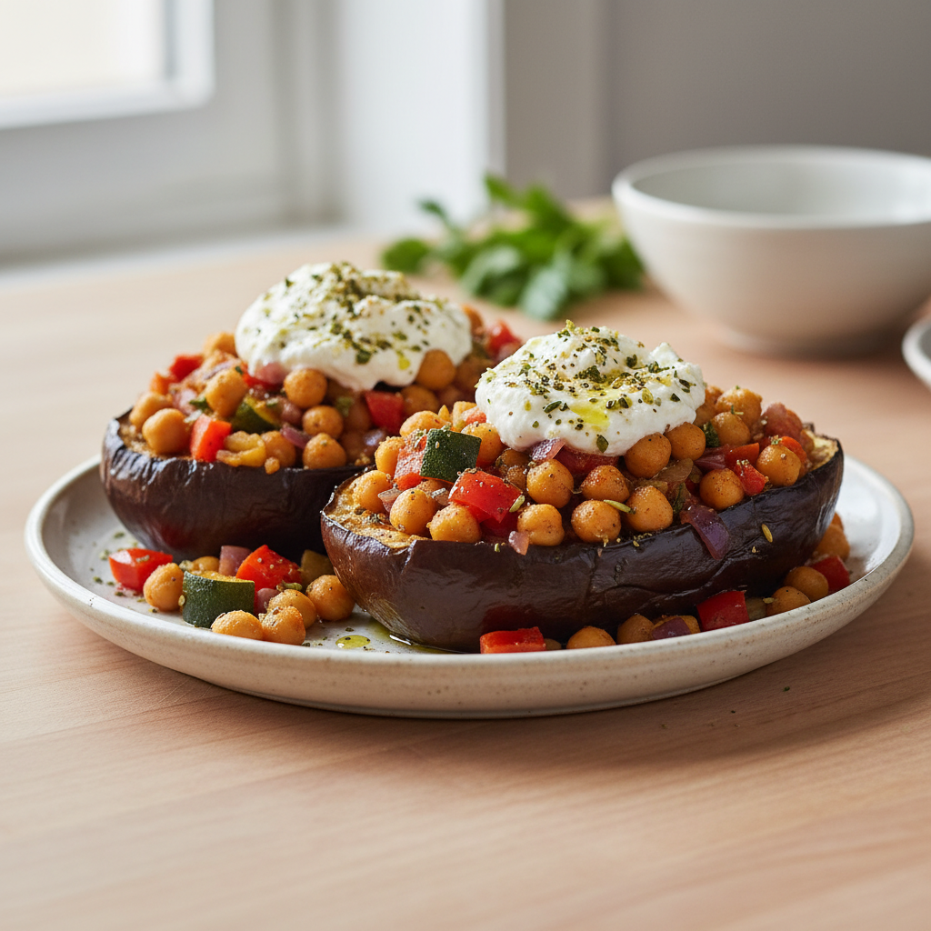 Mediterranean Stuffed Eggplant with Whipped Feta & Za'atar