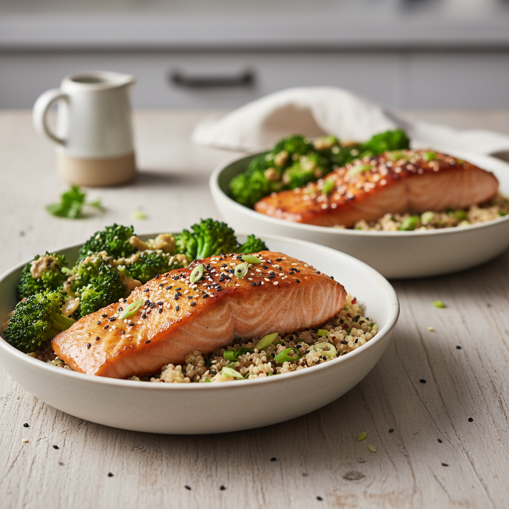 Miso-Glazed Salmon with Sesame Broccoli & Quinoa