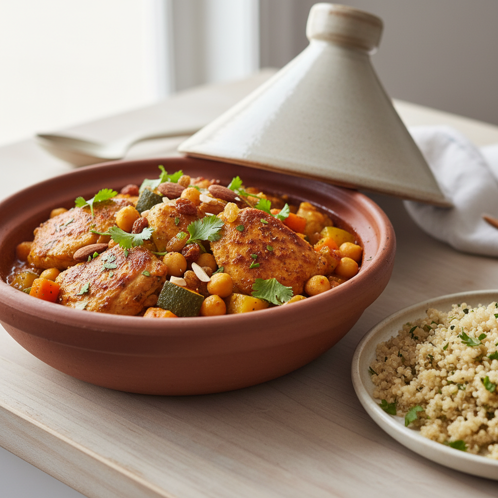 Moroccan Spiced Chicken and Chickpea Tagine with Quinoa