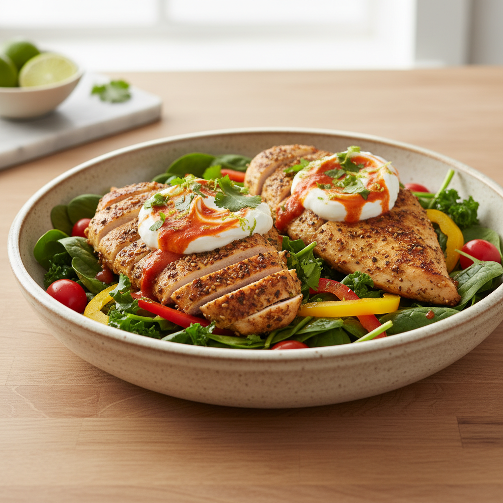 Moroccan Spiced Chicken with Harissa-Lime Yogurt & Wilted Greens