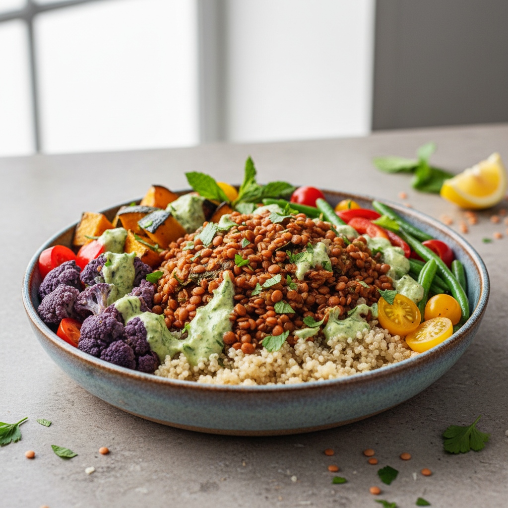 Moroccan-Spiced Lentil & Vegetable Harvest Bowl