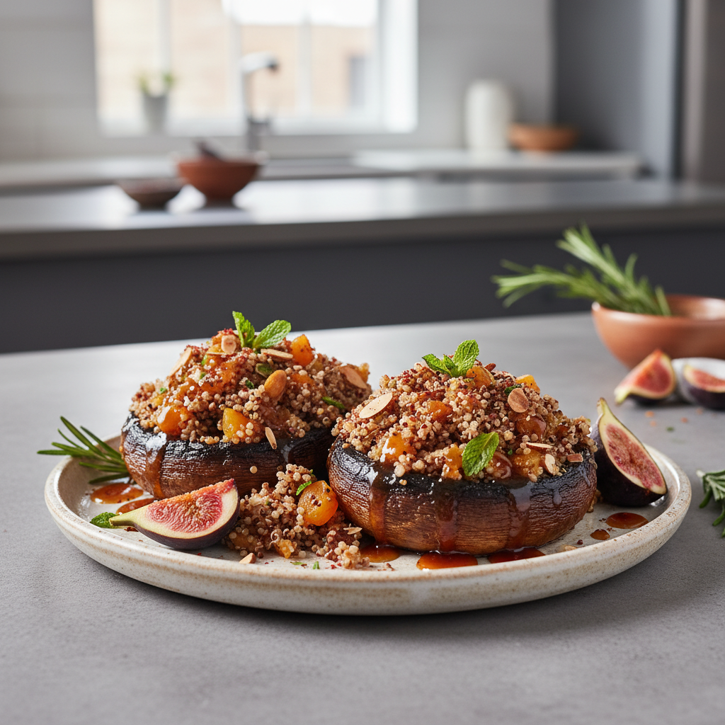 Moroccan-Spiced Quinoa & Fig-Glazed Portobello Steaks