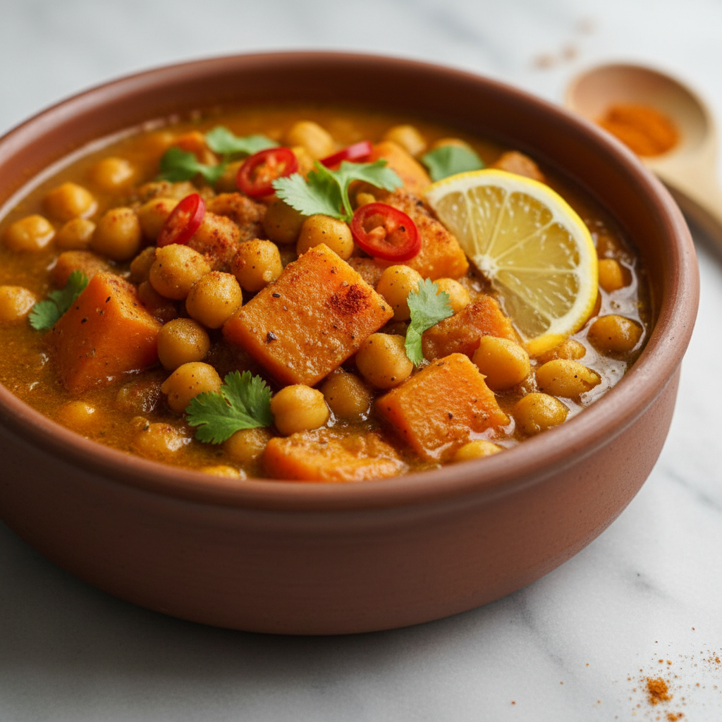 Moroccan Sunset Chickpea & Sweet Potato Stew