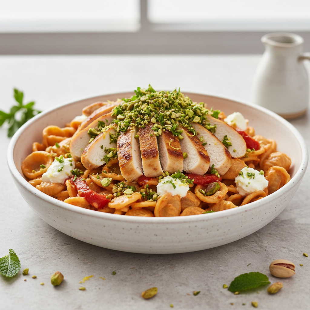 Santorini Sunset Chicken & Whipped Feta Pasta with Pistachio-Herb Gremolata