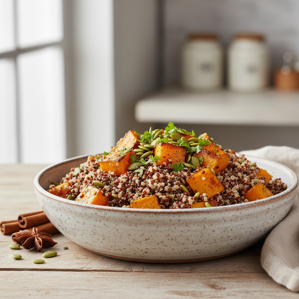 Savory Spiced Quinoa & Butternut Squash Bowl with Toasted Pepitas