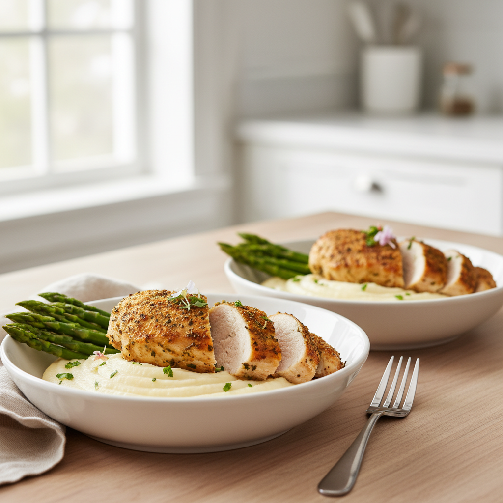 Serene Herb-Baked Chicken with Creamy Parsnip-Cauliflower Puree