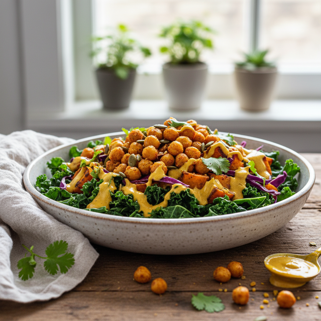 Spiced Chickpea & Kale Power Bowl with Golden Tahini Drizzle