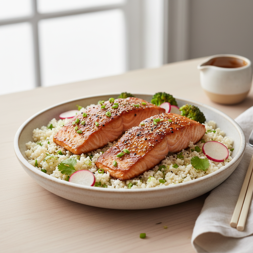 Spicy Miso-Glazed Salmon with Cauliflower Rice