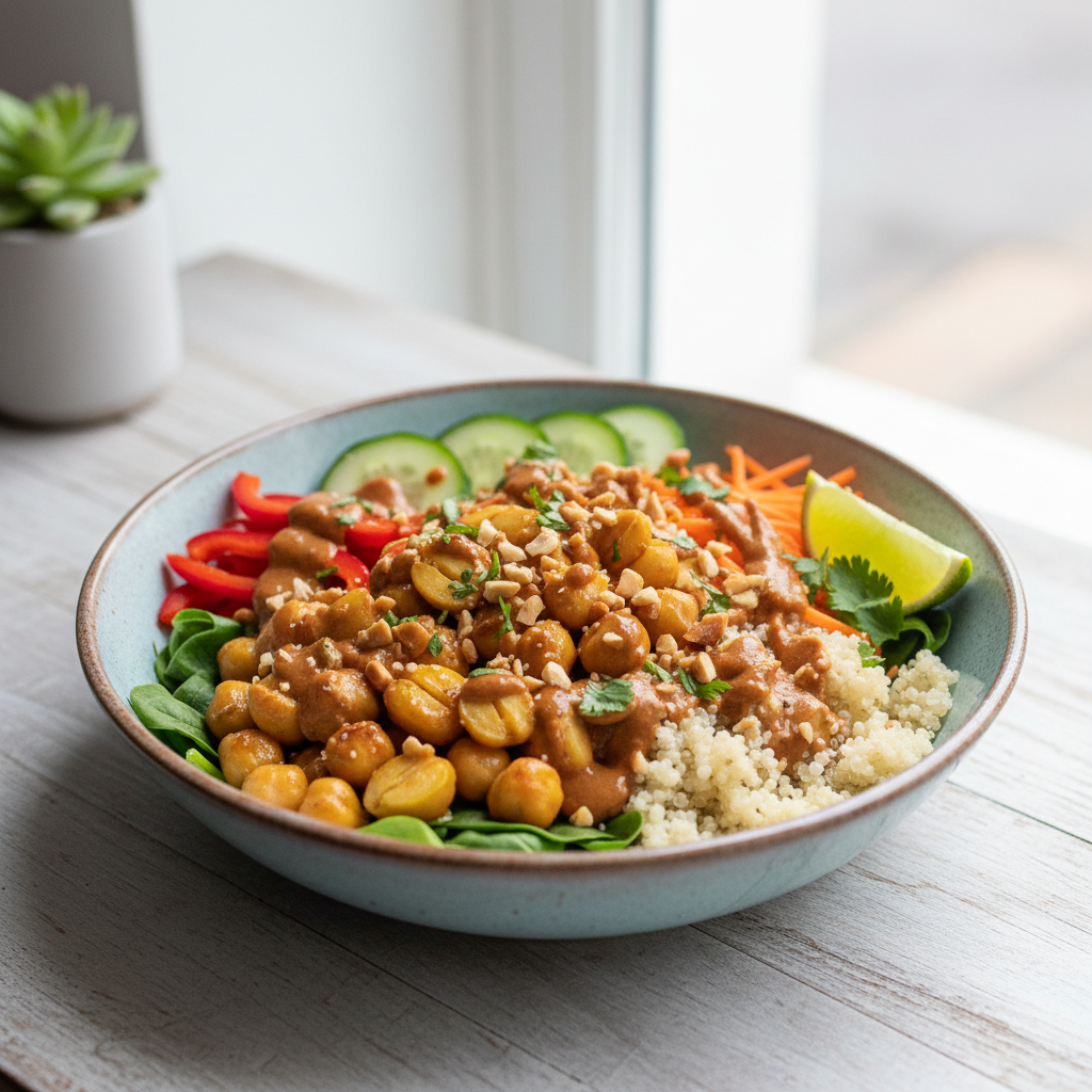 Spicy Peanut Chickpea & Quinoa Power Bowl