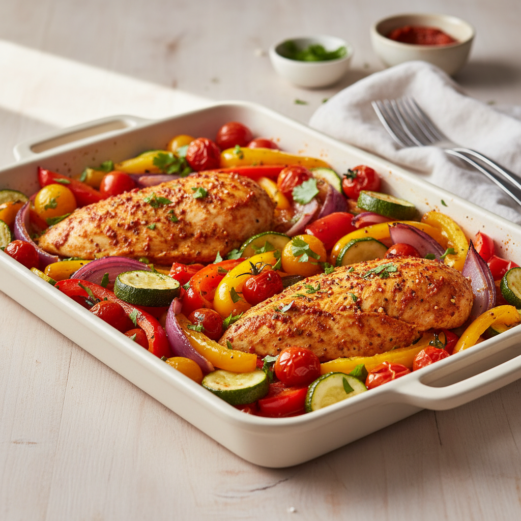 Sunshine Harissa Chicken & Rainbow Veggie Sheet Pan