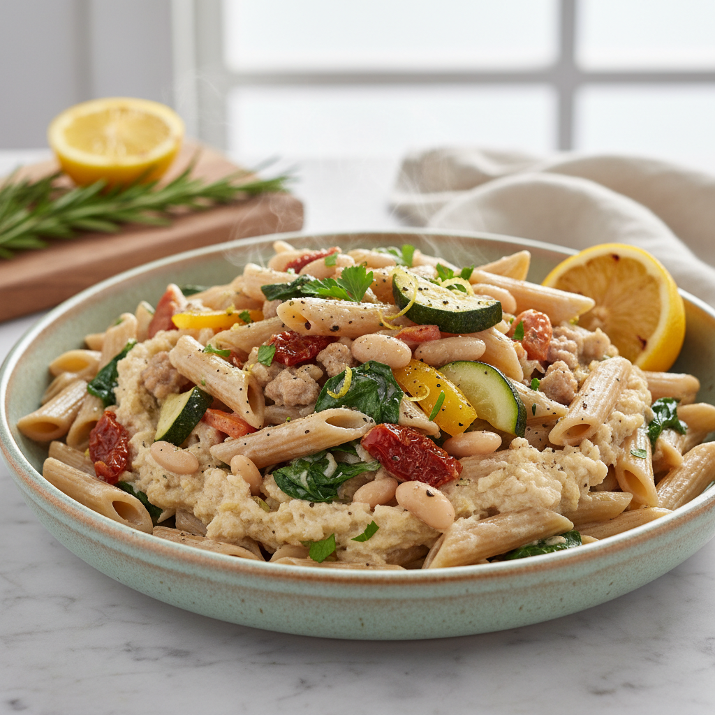 Tuscan Harvest Penne with Lemony-Herb Turkey & White Bean Embrace