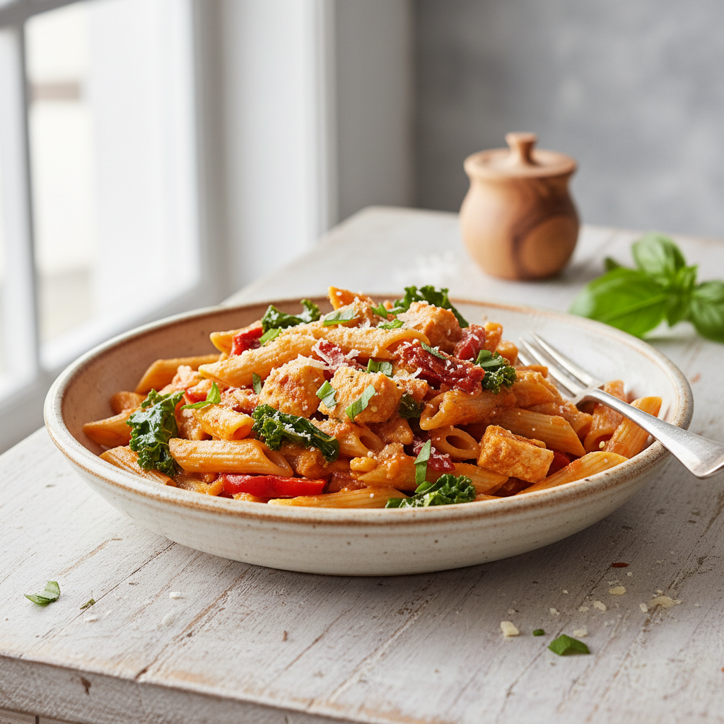 Tuscan Sunset Chicken & Kale Penne with Roasted Red Pepper-Cannellini Cream