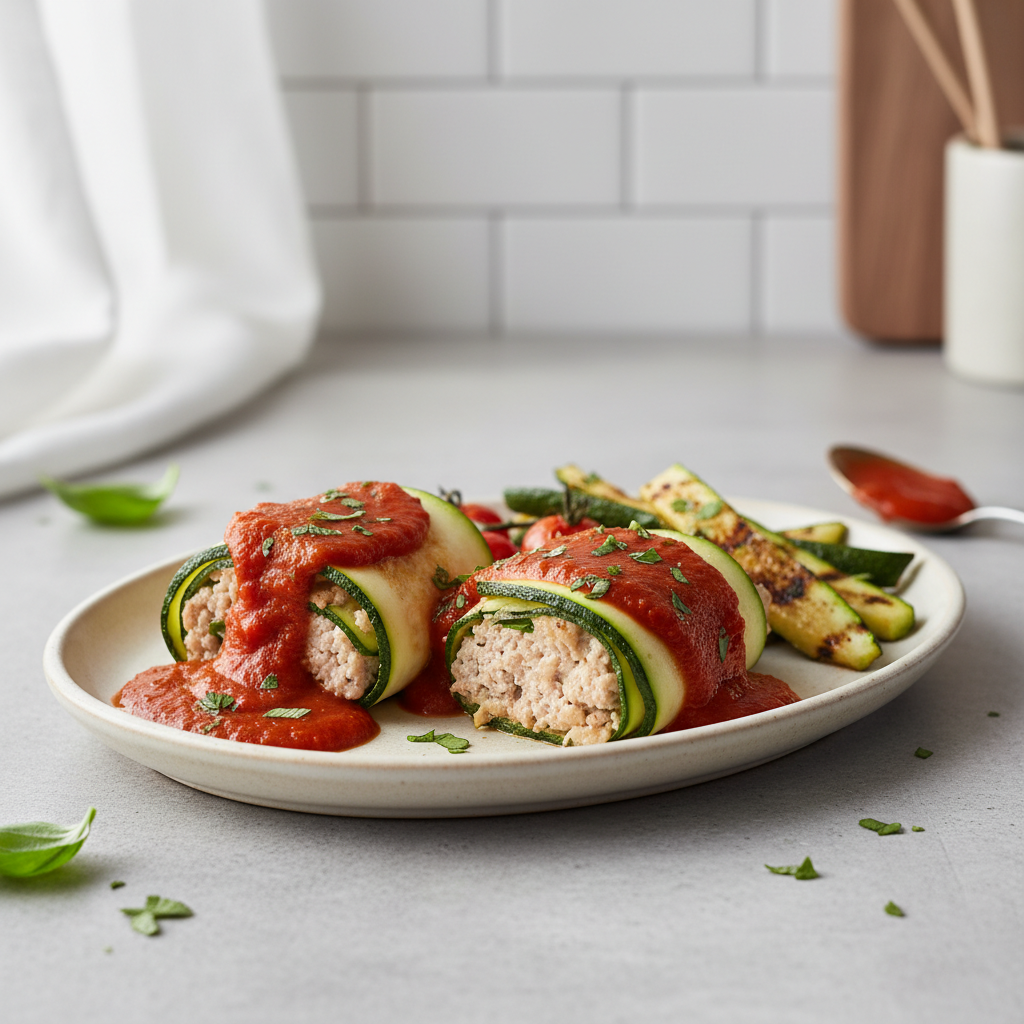 Tuscan Turkey & Zucchini Roulades with Smoky Red Pepper Coulis