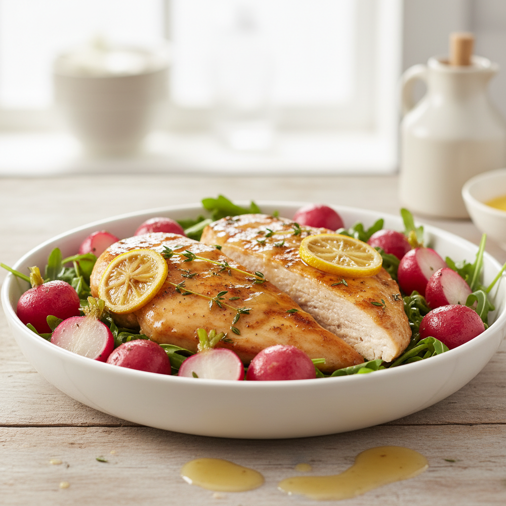 Zesty Lemon-Thyme Chicken with Roasted Radishes & Arugula